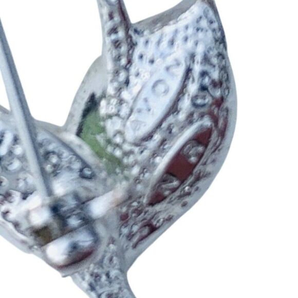 Vintage AVON Pink Shimmer Rhinestone Rose Silver Tone Brooch Pin - Picture 6 of 6